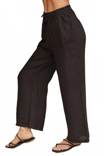 LA Relaxed Italian Linen Drawstring Pants Grey Large 4