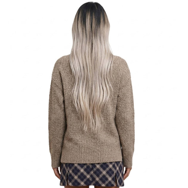 LA MIEL Boho Spitze V-Ausschnitt Rippstrick Pullover Beige Medium 3