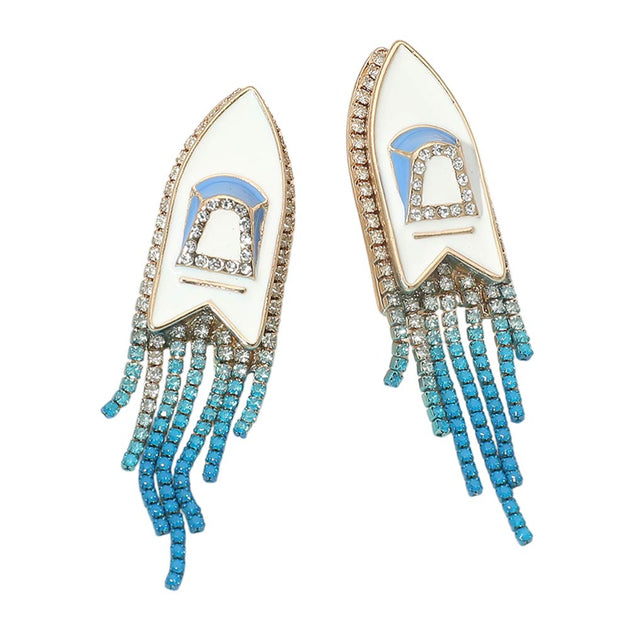 FASHNZFAB Boat Statement Crystal Fringe Drop Earrings Multi 4
