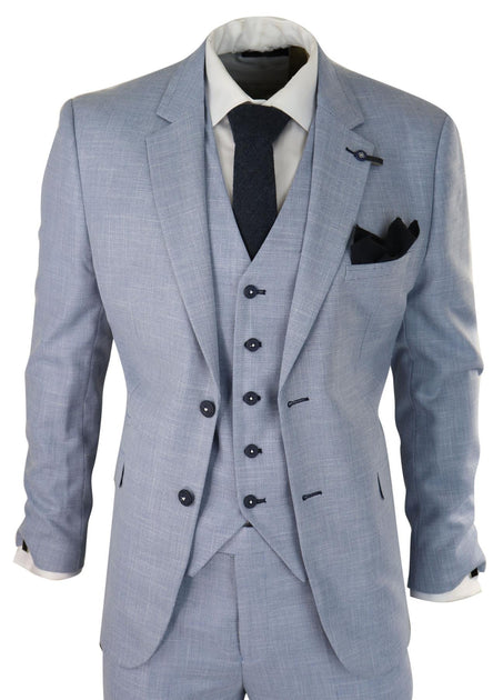 Oliver Tweed 3 Piece Linen Suit Blue US 46 Regular 2