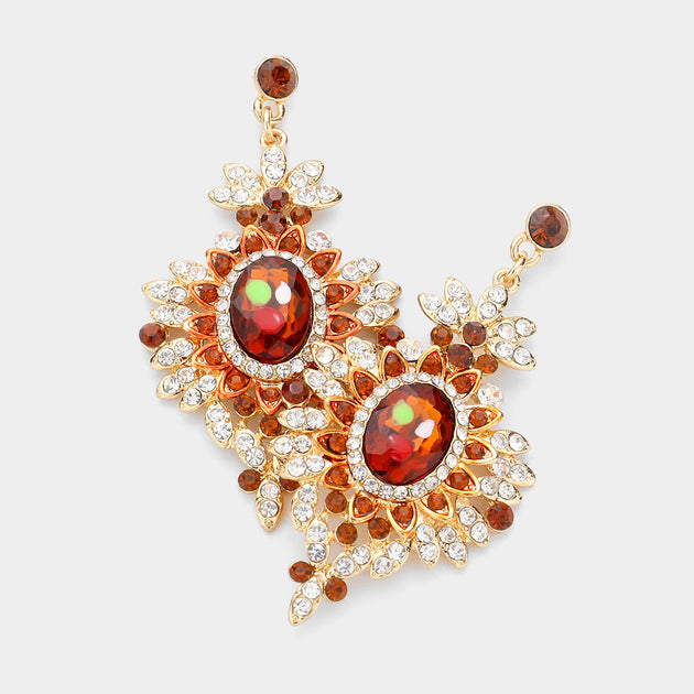 FASHNZFAB Sunflower Drop Earrings Gold Red 2