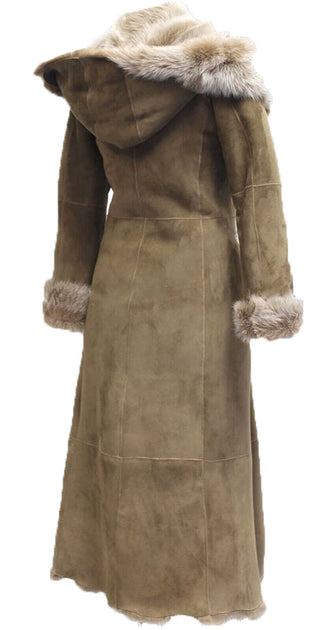 Infinity Toscana Sheepskin Hooded Trench Coat Grey Large 3