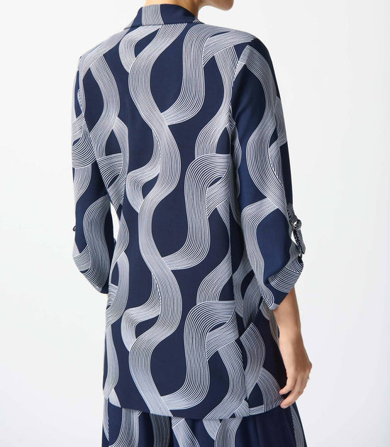 Joseph Ribkoff Long Jacket Abstract Print Blue US 10 4