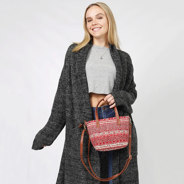 FASHNZFAB Tribal Patterned Tote Crossbody Bag Red One Size 4