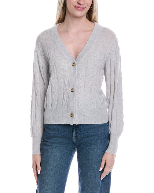 Brodie Cashmere Cable Wool & Cashmere-Blend Cardigan Grey Small 2