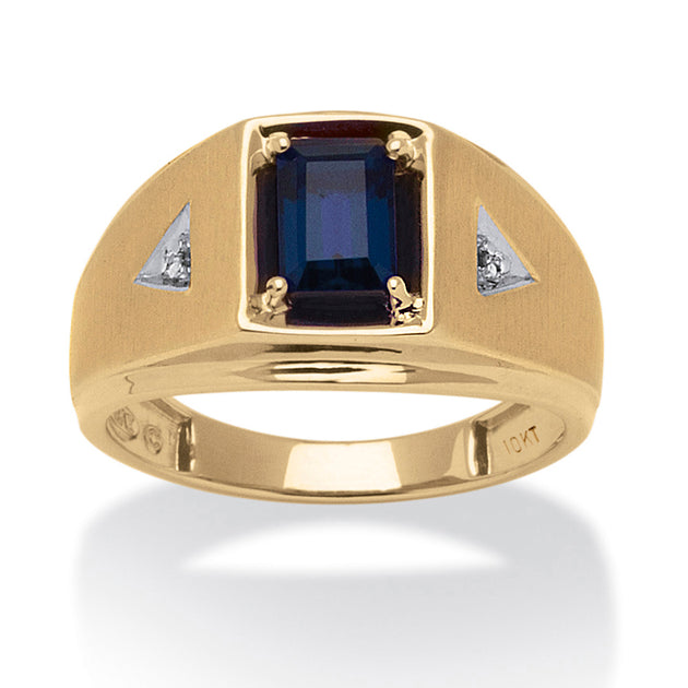 Palm Men's Created Sapphire Diamond Accent Ring 10k Yellow Gold Blue US 9 2