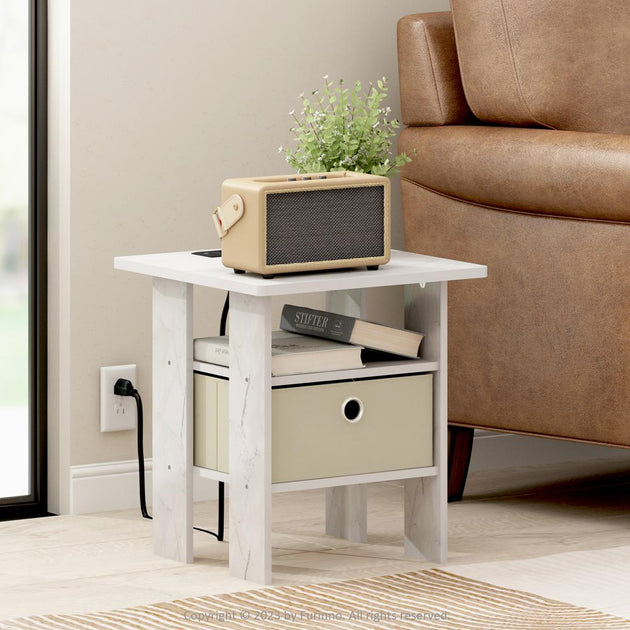 Furinno Andrey End Table Marble White/Ivory 3