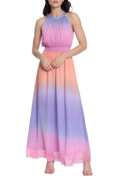 Donna Morgan Halter Neck Sleeveless Long Chiffon Dress Pink US 2 2