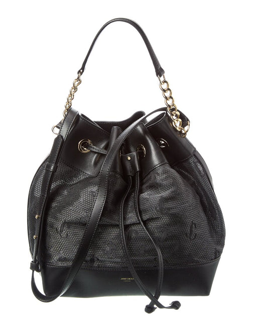 Jimmy Choo Juno Mesh & Leather Bucket Bag | ShopSimon