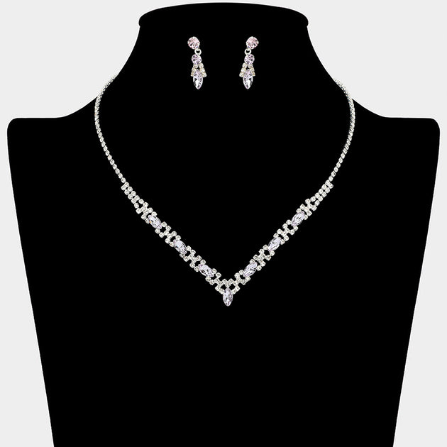 FASHNZFAB Marquise Stone Cluster V Shape Necklace Multi One Size 8