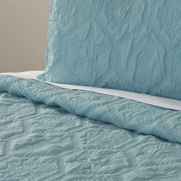 Hivvago King Coastal Beach 3-Piece Quilt Set Blue 4