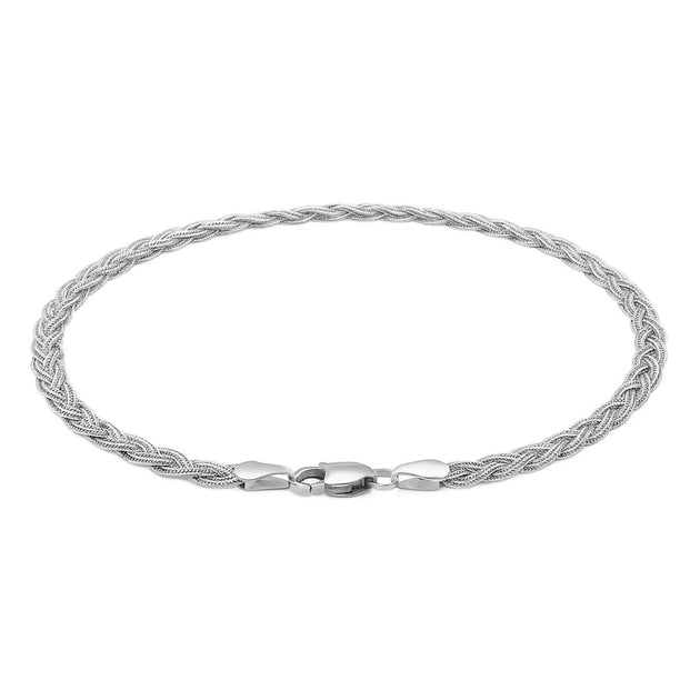 3.5mm 14k White Gold Braided Bracelet Silver 3