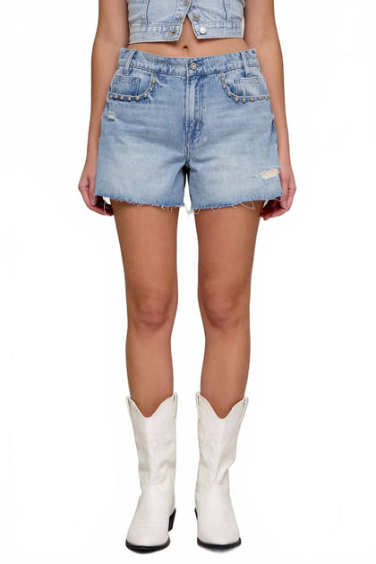 Hidden Pearl Embellished Shorts Blue Small 2
