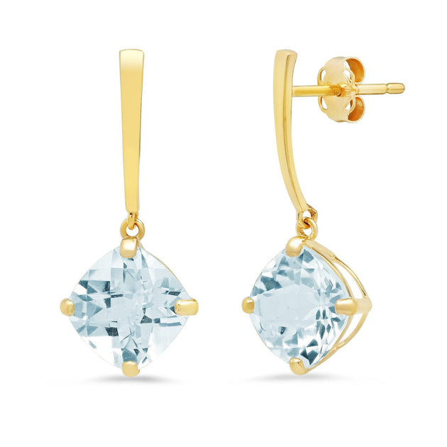 MaxColor Solitaire Drop Earrings Yellow Gold Green 2