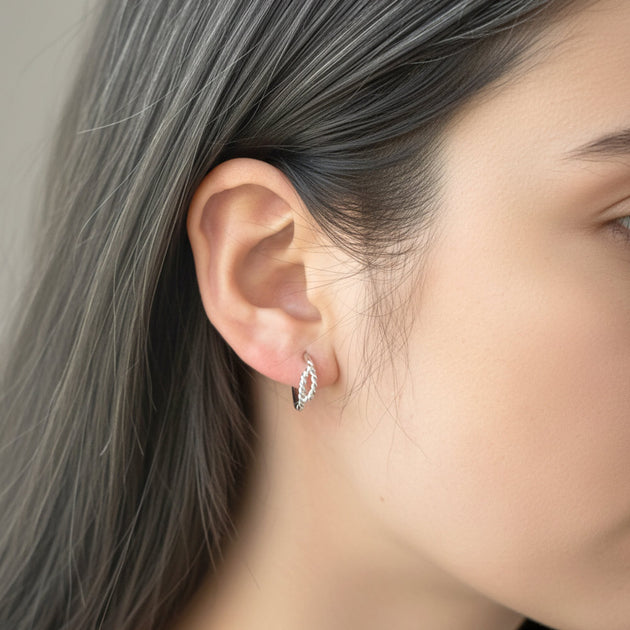 FASHNZFAB Textured Mini Huggie Hoop Earrings Silver 2