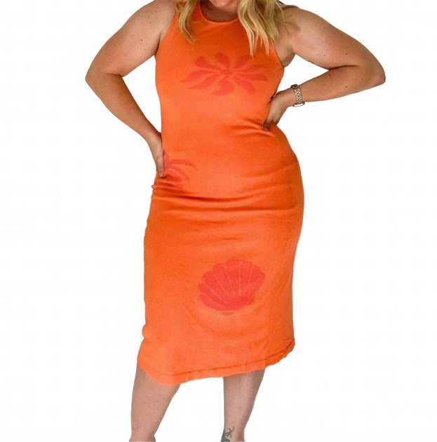 LE LIS Sunkissed Knit Midi Dress Orange Medium 2