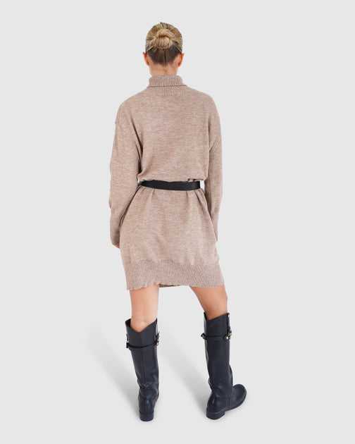 Belle & Bloom Nothing Compares Knit Dress Beige Large 4