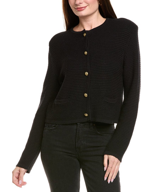 Hannah Rose Textured Crop Cashmere-Blend Jacket Black Large 3