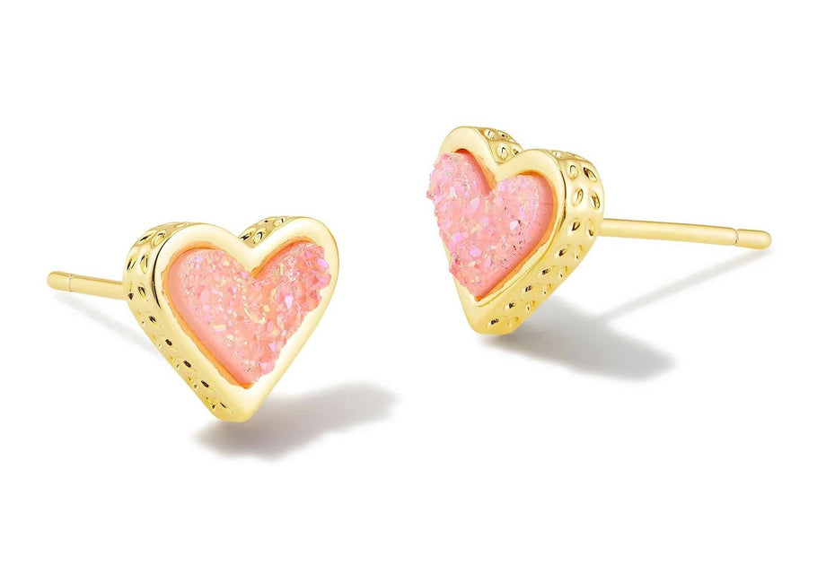 Kendra Scott Framed Ari Heart Stud Earrings Gold Pink 3