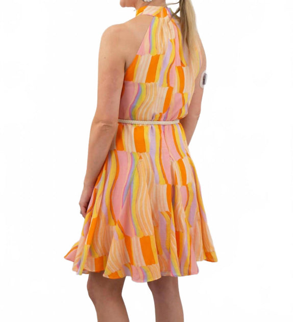 FATE Robe Mini Côtelée Col Haut Colorée Orange Medium 4