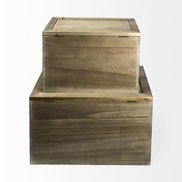 Hivvago Set of Two Wood and Cane Storage Boxes Brown 3