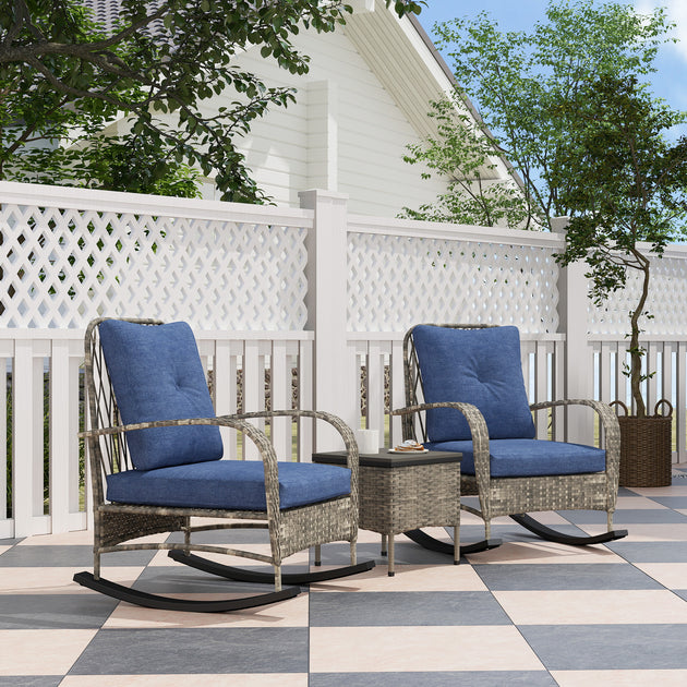 Hivvago Wicker Outdoor Rocker Set Brown 4