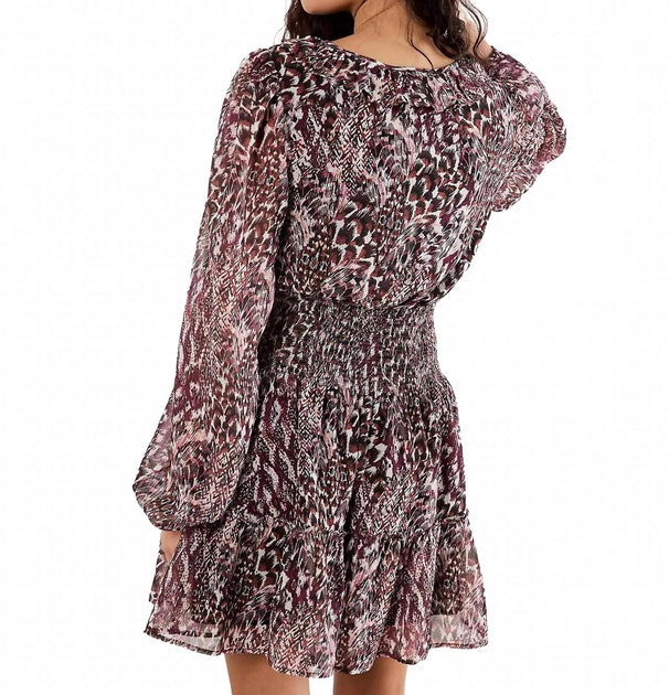 Apricot Feather Patchwork Ruffle Dress Brown Medium 3