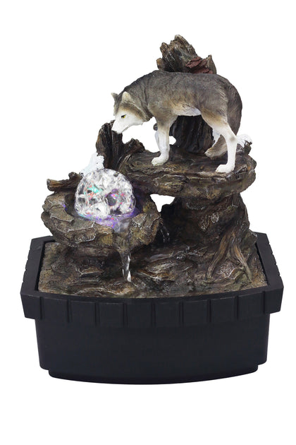 Hivvago 10" Black Polyresin Wolf Tabletop Fountain 2