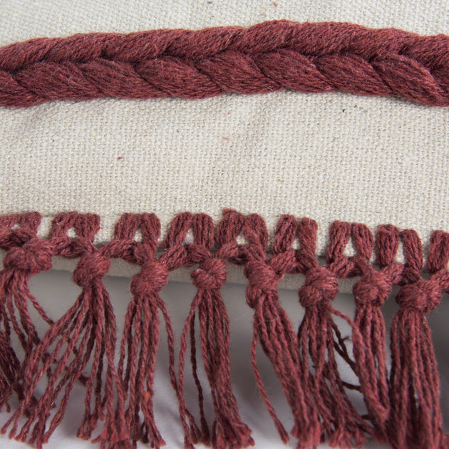 Hivvago Rust Braided Stripe Macrame Fringe Lumbar Pillow 4