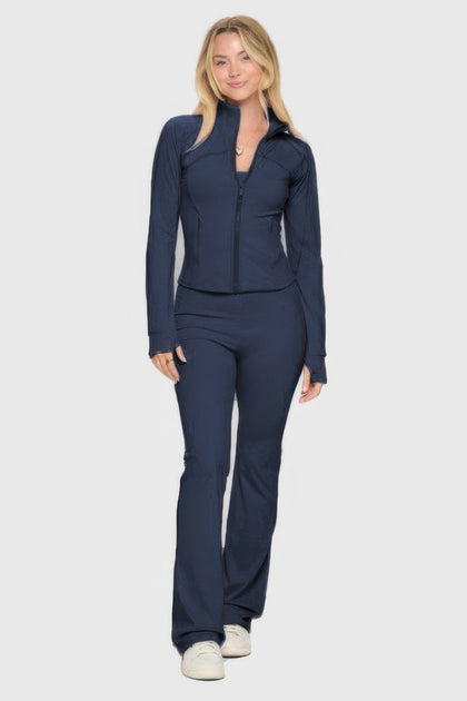 TRUEDAMES Yoga Jacket Jumpsuit Set Brown Small 3