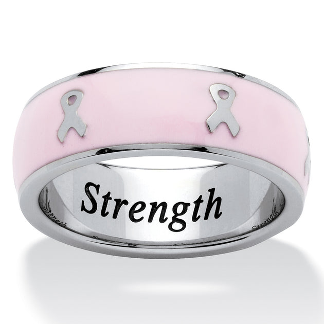  Palm Pink Enamel Stainless Steel Ribbon Eternity Band White US 10 2