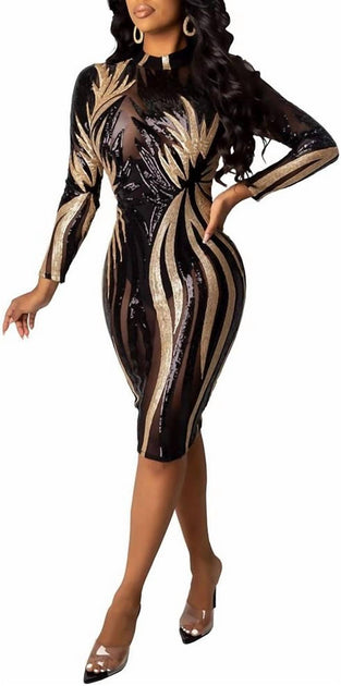 GAJE Sequin Bodycon Dress Gold/Black Large 3