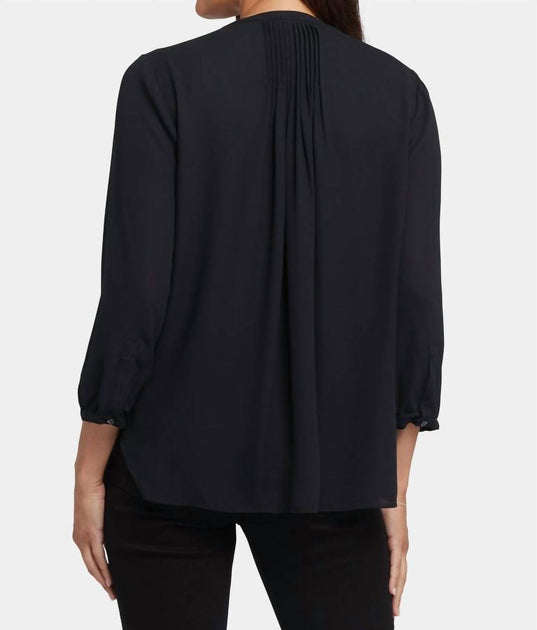NYDJ Solid Pintuck Blouse Black XSmall 3