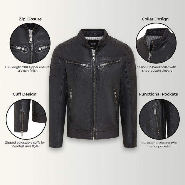 Infinity Mackay Leather Biker Jacket Black XXXLarge 4