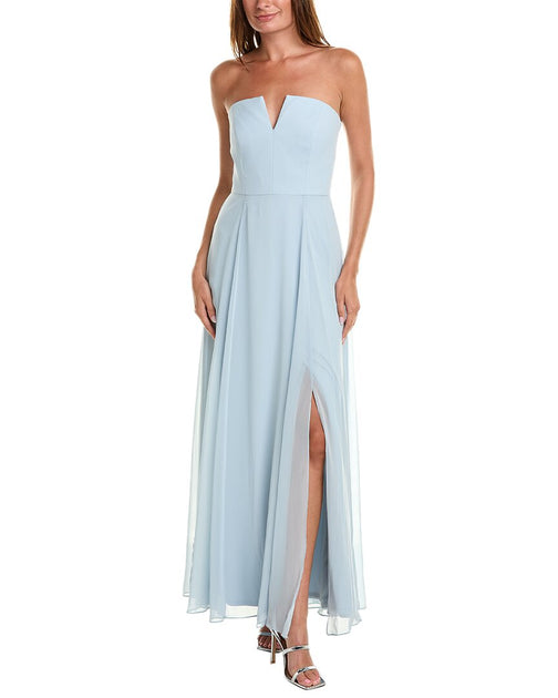 Dessy Collection Strapless Notch Chiffon Maxi Dress Blue US 8 3