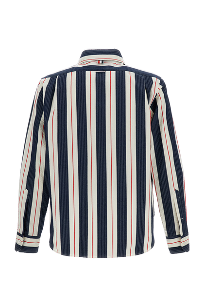 Thom Browne Seersucker Stripe Zip-Up Shirt Blue Medium 3
