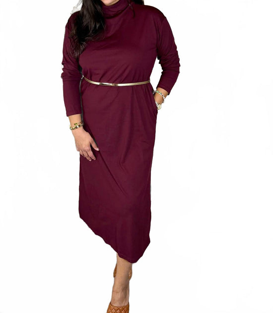 entro Merlot Long Sleeve Midi Dress Red Medium 2