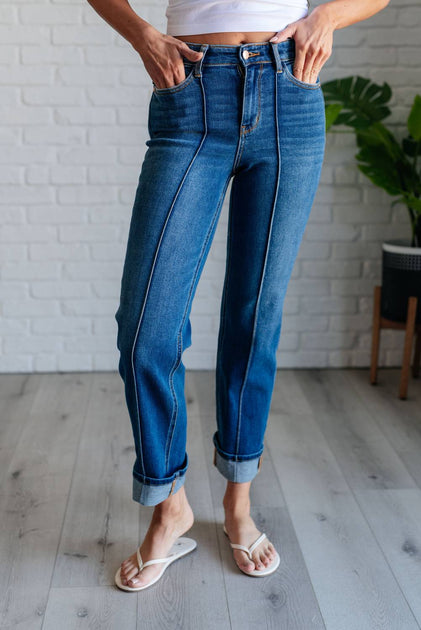 Judy Blue High Rise Center Seam Straight Jean Blue US 14W 2