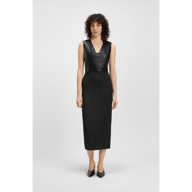 Boss Virgin-wool Leather Bodice Dress Black US 4 3