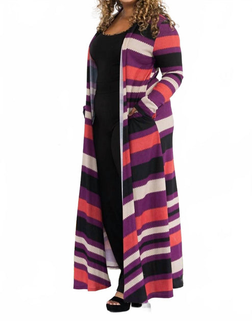 Karen T Design Striped Long Sleeve Cardigan Multi Large 2