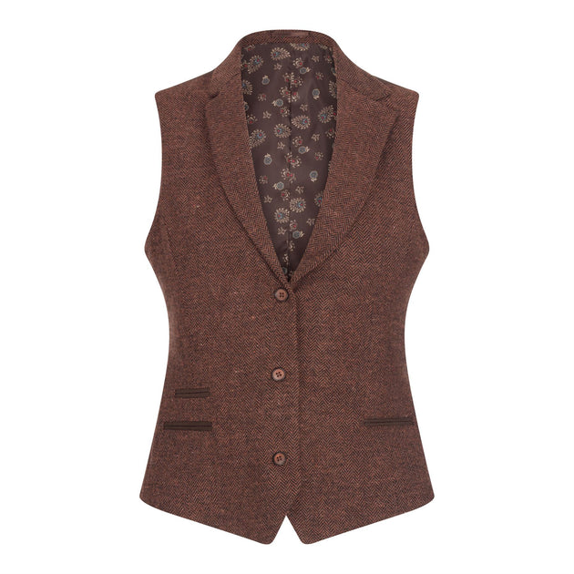 Infinity Herringbone Wool Tweed Waistcoat Rust Brown US 14 2