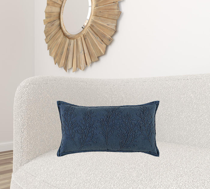 Hivvago Botanical Pattern Embroidered Lumbar Pillow Navy 26x14 2