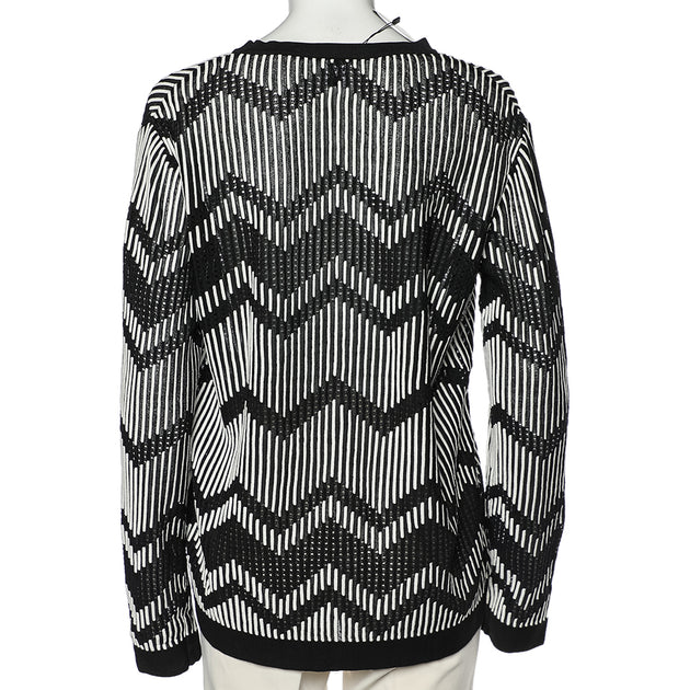 M Missoni Monochrome Patterned Knit Cardigan Black Large 4