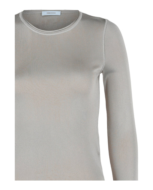 Ferragamo Fitted Long Sleeve Top Silver Large 4