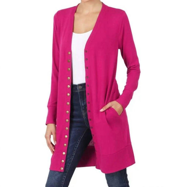 ZENANA Full Sleeve Long Snap Cardigan Pink XLarge 3