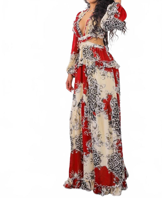 SurelyMine Fantasy Ruffles Cut Out Maxi Dress Multi Medium 4