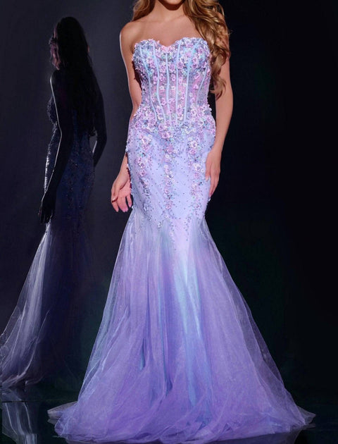 strapless open back dress A-Line Deep V-Neck Court Train Backless Lace Prom Dress with Sash Custom Size / Custom Color main image 0