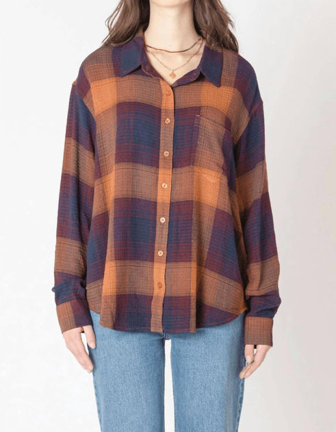 Dex Aria Plaid Button Down Brown Small 3