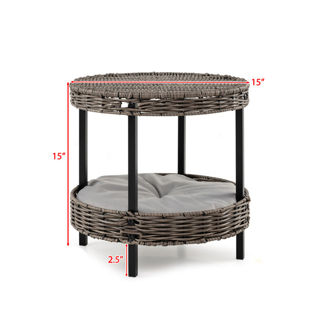 Hivvago Two-Level Woven Rattan Cat Bed Grey 4