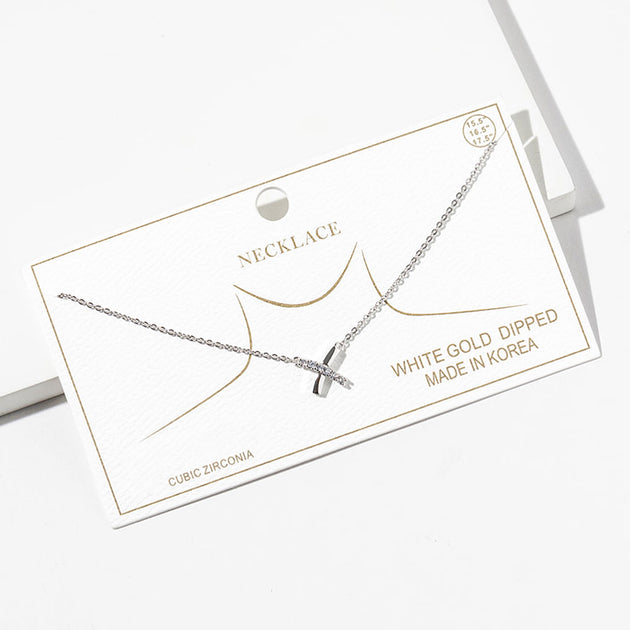 FASHNZFAB Crisscross Pendant Necklace White Gold One Size 3